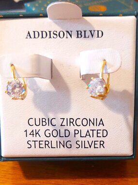 Addison Blvd Cubic Zirconia 14k Gold Plated Sterling Silver Earrings